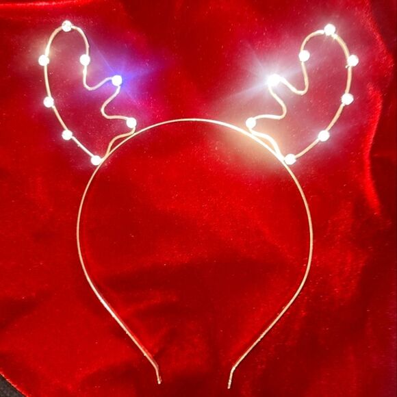 Reindeer Antler Headband, Gold Tone with Faux Diamonds - Picture 1 of 4
